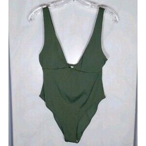 H&M Ribbed One-Piece Swimsuit Women’s Medium Sage Green Padded High Leg